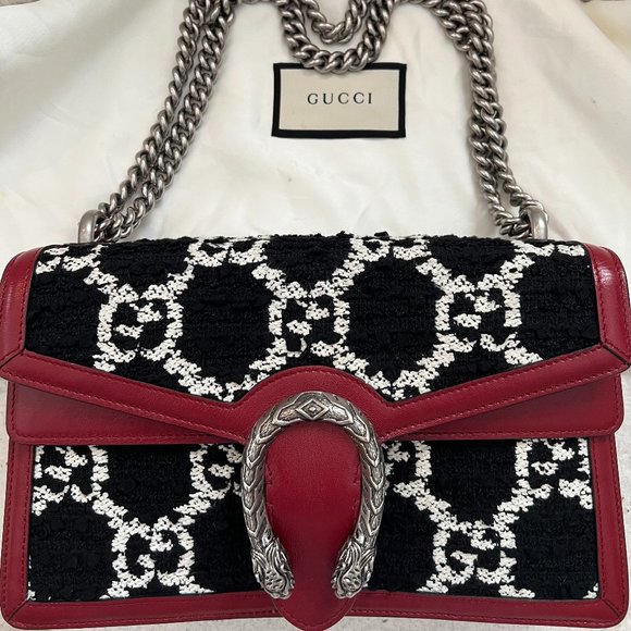 Gucci Handbags - GUCCI Dionysus GG Black White Tweed Red Leather Bag Purse LMTD Edition HOST PICK